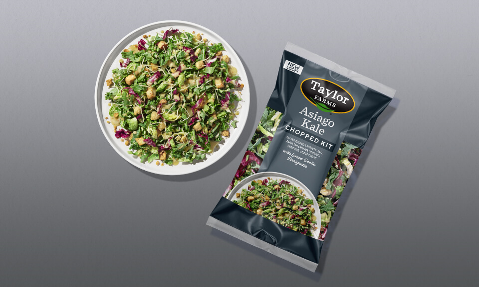 Fresh Asiago Kale Chopped Salad Kit featuring nutritious ingredients on a plate.