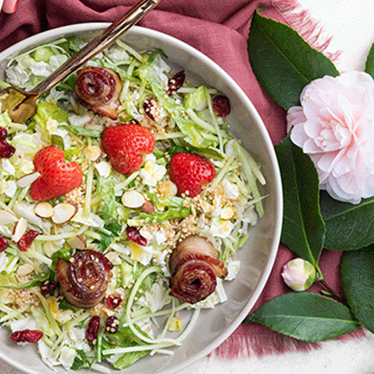 Tangerine Crunch Salad with Bacon Roses and Strawberries Featured Image