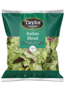 The Taylor Farms Italian Blend Salad featuring crispy romaine lettuce and radicchio, high in vitamin A & C and thoroughly washed.