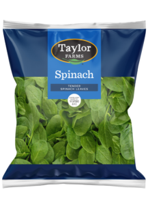 Taylor Farms spinach package showing fresh spinach leaves