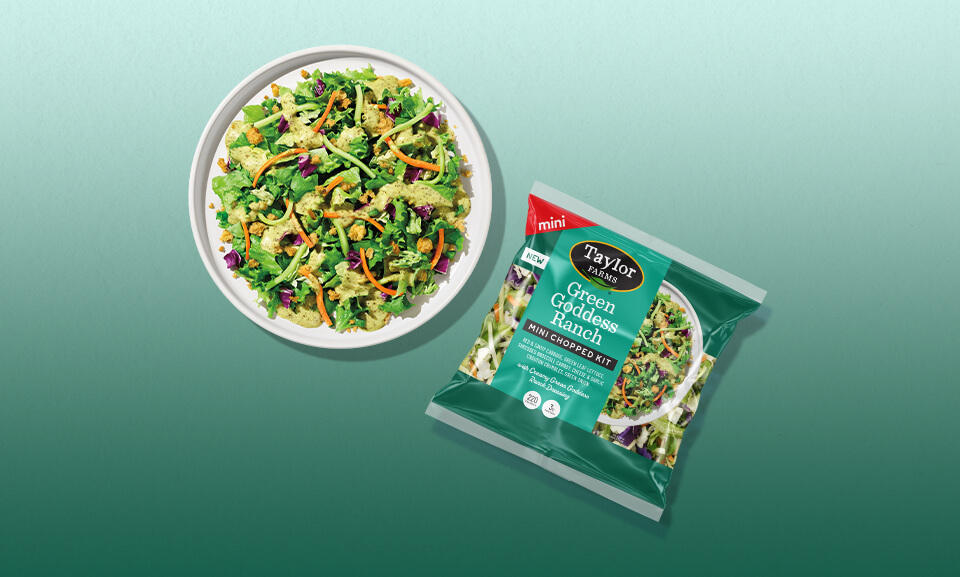 Green Goddess mini chopped salad kit with fresh vegetables on a plate, ideal for healthy meals and quick lunches.