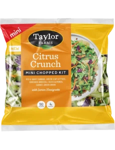 Citrus Crunch mini chopped salad kit from Taylor Farms featuring fresh greens, citrus slices, and crunchy toppings.