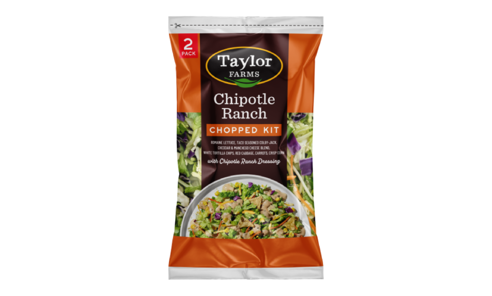 Taylor Farms Chipotle Ranch chopped salad featuring fresh greens, crunchy vegetables, and creamy dressing.