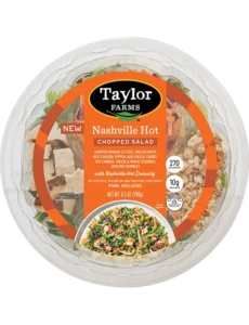 Nashville Hot Chopped Salad Bowl from Taylor Farms with vibrant vegetables, bold spices, and appetizing toppings.