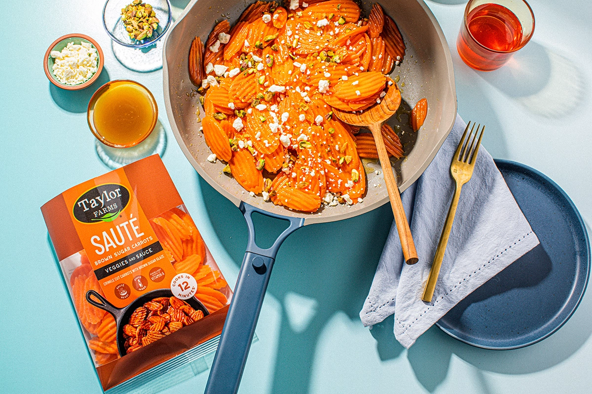 brown sugar carrots with feta and pistachios