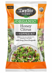 The Honey Citrus Chopped Salad Kit package with green leaf lettuce, red & savoy cabbage, broccoli, carrot, green onion, dried cranberries, feta cheese crumbles, crisp quinoa with honey citrus vinaigrette.