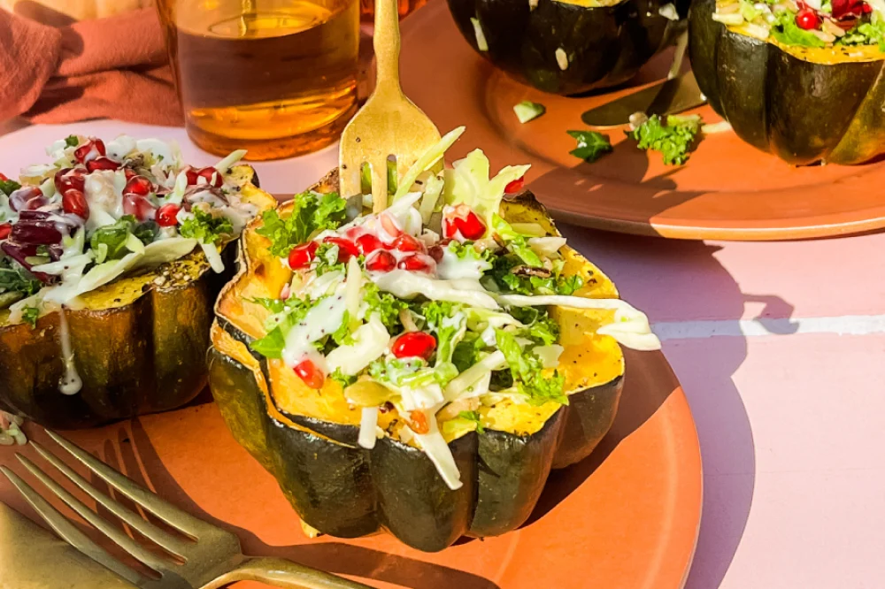 roasted acorn squash stuffed with sweet kale salad (1)